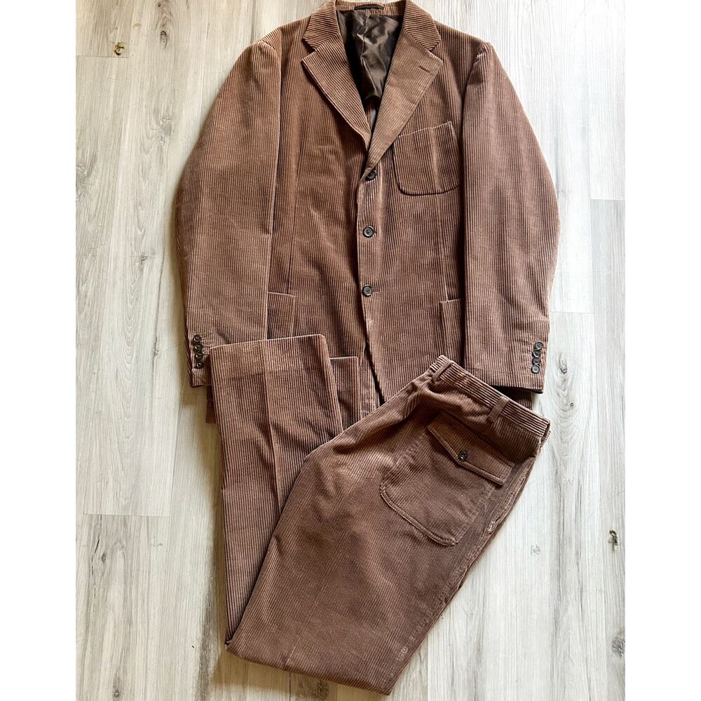 Les Copains Cotton/ Cashmere Men’s Brown Corduroy 2pc. Suit Sz 46L Made in Italy